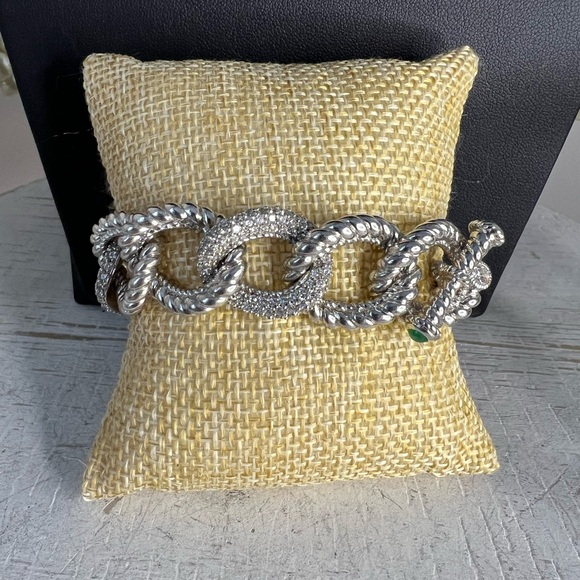 Judith Ripka Sterling Silver 925 CZ Pave Rolo Link Chain Bracelet 6 1/4” B25 - Picture 1 of 3